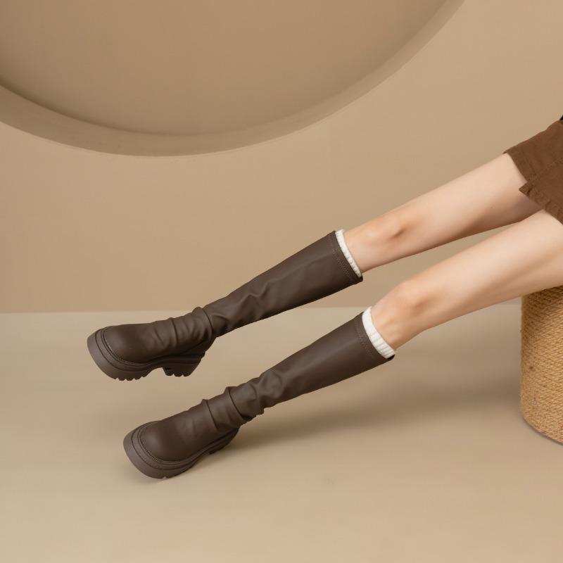 Women's Knee High Boots Square Heel Anti-slip Round Head Large Size Platform Shoes Outdoor Fashion Botas De Invierno Para Mujer