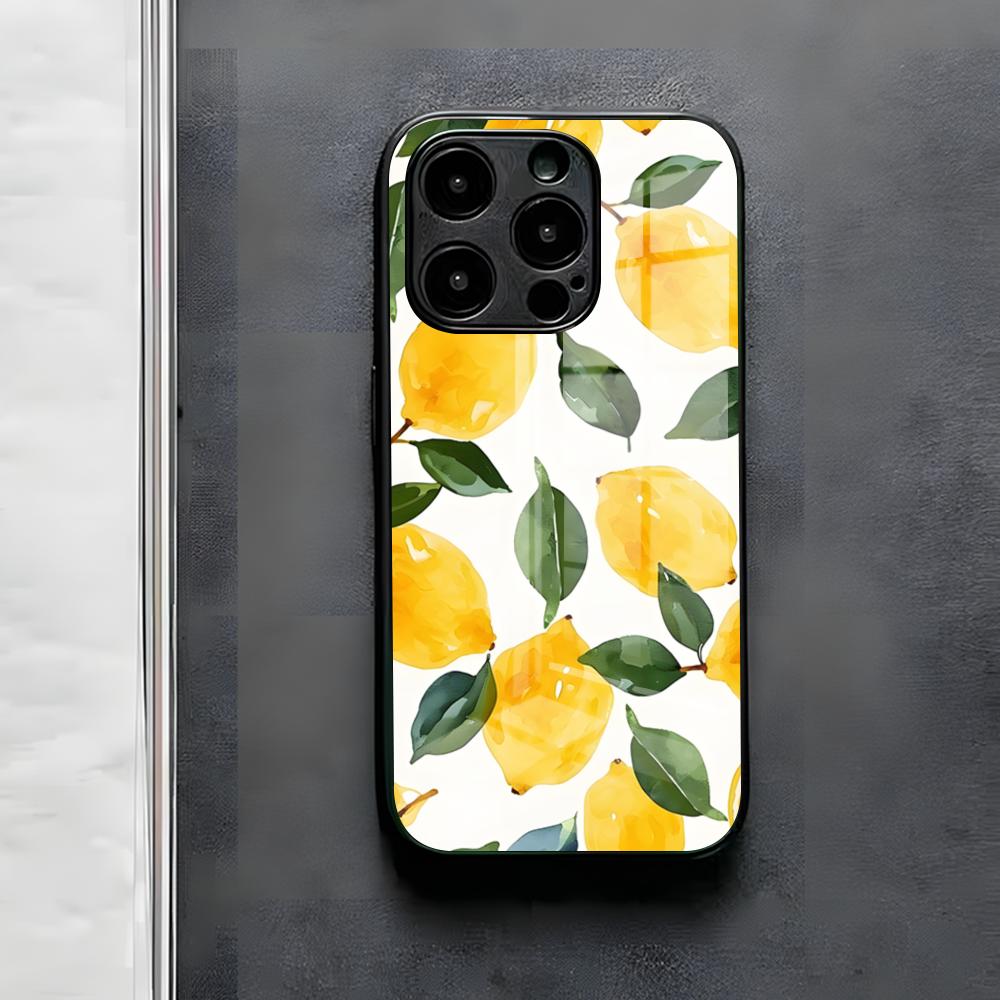 Fruit Lemon Phone Case For IPhone 17 Air 16 E Pro Max 15 14 13 Mini 12 Pro 11 Max Plus Black Glass Cover