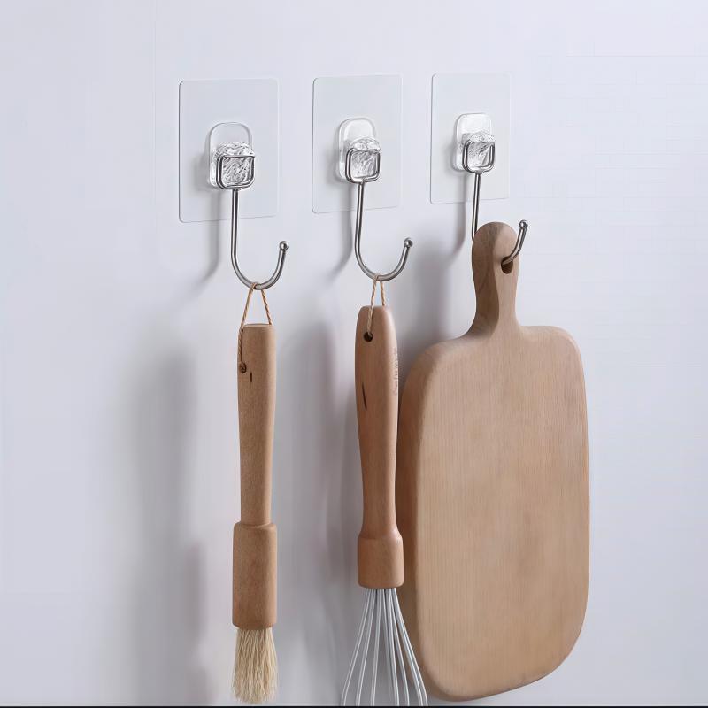 Strong Adhesive Hooks, Wall Hooks (Max) Nail-Free Adhesive Coat Hangers With Stainless Steel Hooks, Reusable Practical Towel Sho