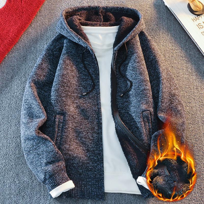 Classic Men's Knitted Sweater Cardigan Hooded Jackets Casual Streetwear Full Zip Cardigans Jackets Coat