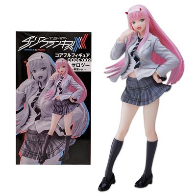 18.5CM Figurine Anime Darling in the FranXX 02 ZERO TWO Uniforme Scolaire Déguisement JK Jupe Modèle Jouet Cadeau Collection PVC Debout