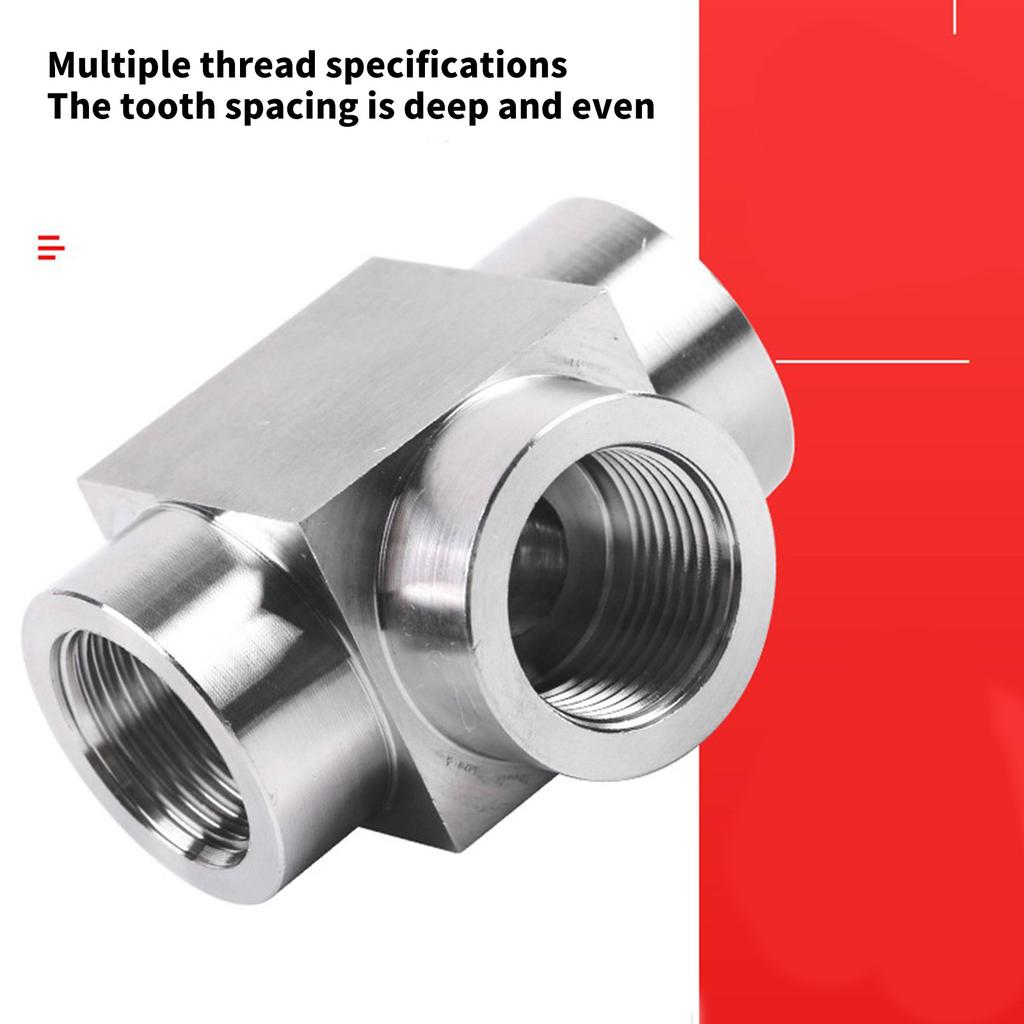 Stainless Steel High Pressures T Shaped Tees Fitting Thickened Wall Double Threaded Ports for Industrial Pipe Connection