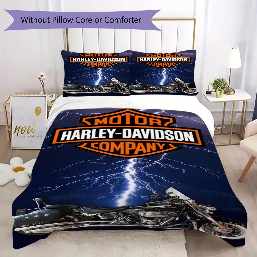 Classic Harleydavidson Motorcycle Style Threepiece Set 1 Duvet Cover 2 Pillowcase Without Core Without Core Bedding Set