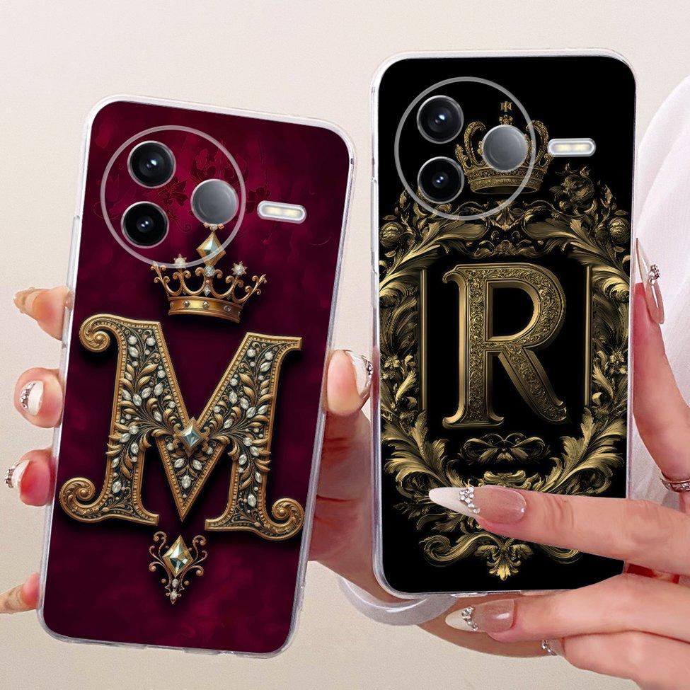 For Xiaomi Poco F7 Pro 5G Case Cover Transparent Luxury Crown A-Z Letters 2D Flat Pattern Soft Casing 24117RK2CG