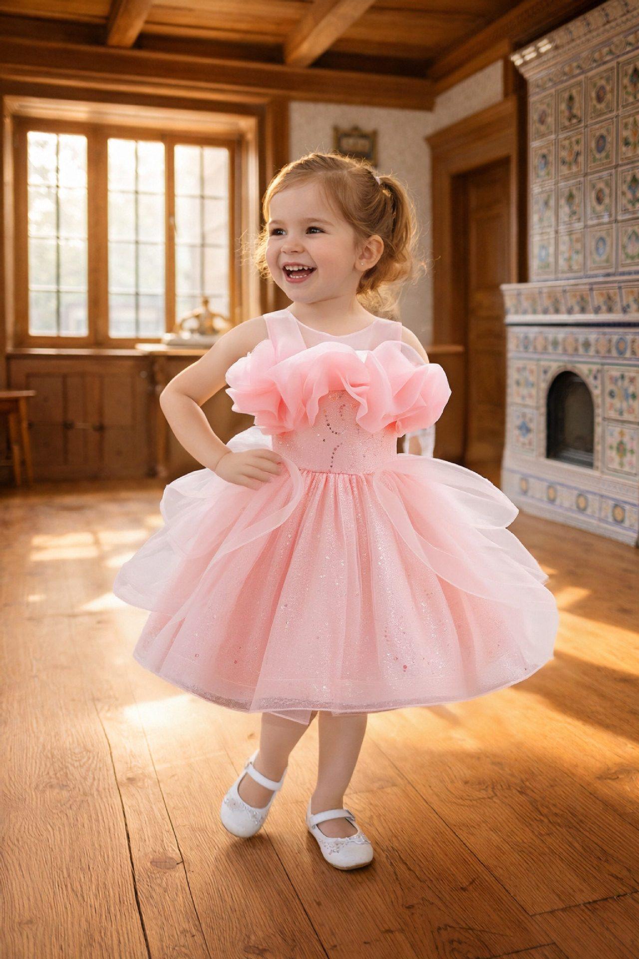 Baby Girls  Puffy Sequin Princess Dress - Elegant First Birthday and Wedding Formal Wear 80 cm