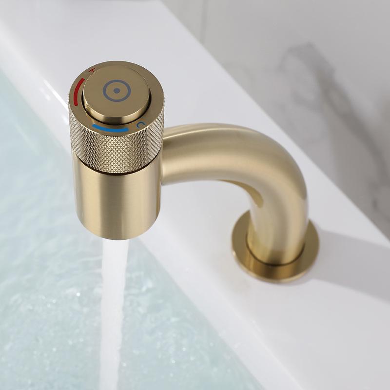 Gebürstetes Gold Messing Badezimmerarmatur Grau Kreativ Mode Waschbeckenarmatur Einzel Loch Warm und Kalt Gesicht Waschen Becken Toilettenarmatur