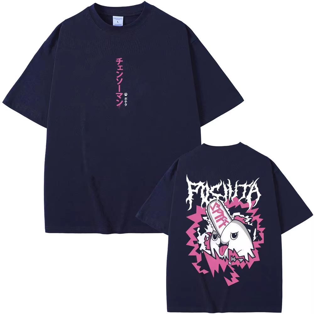 Japan Anime Kettensäge Unisex Denji Pochita Lustiges Meme T-Shirt Unisex Damen Unisexga Lässig Cosplay T-Shirts Herren Baumwolle Vintage T-Shirts