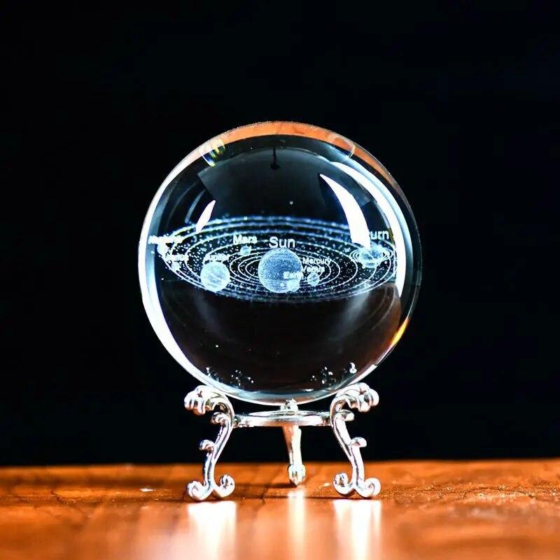 60mm 3D Crystal Ball Laser Engraved Glass Ornaments Animal Figurine Collectibles Paperweight Home Art Decor with Stand