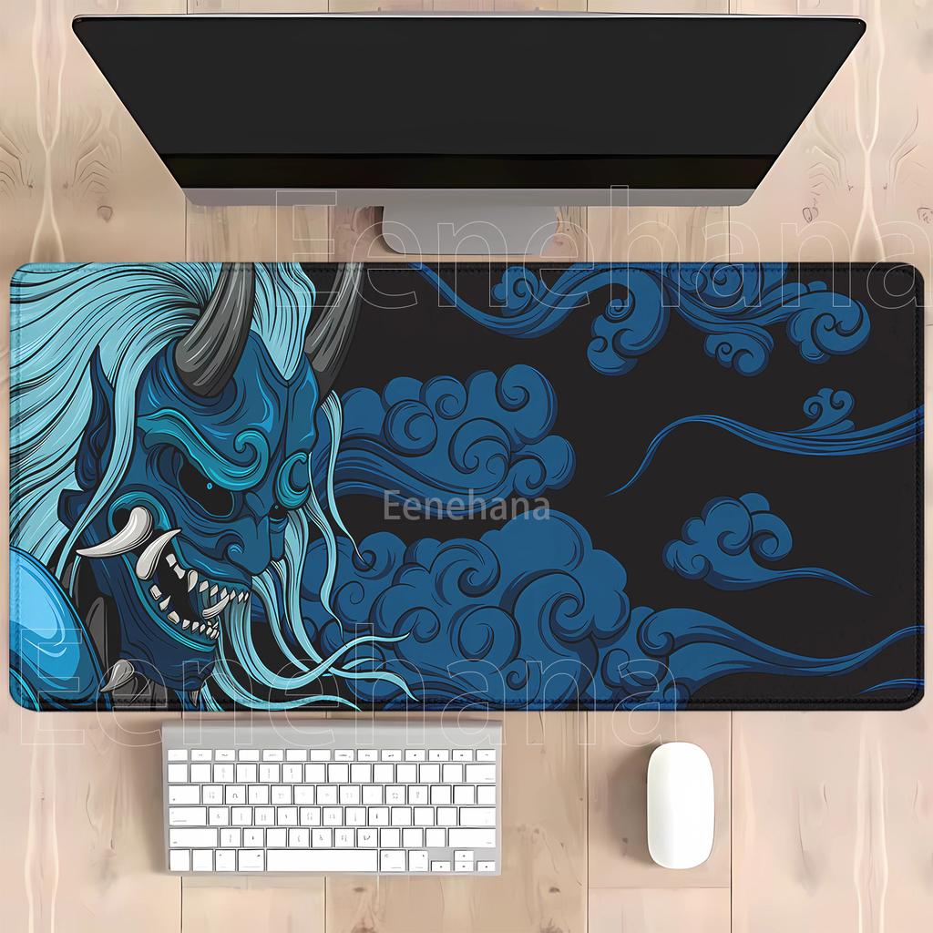 Japanese Samurai Devil Mask Black Ghost Face Nonslip Mouse Pad Gamer HD Printing PC Gaming Accessories Computer XXL Desk Mat