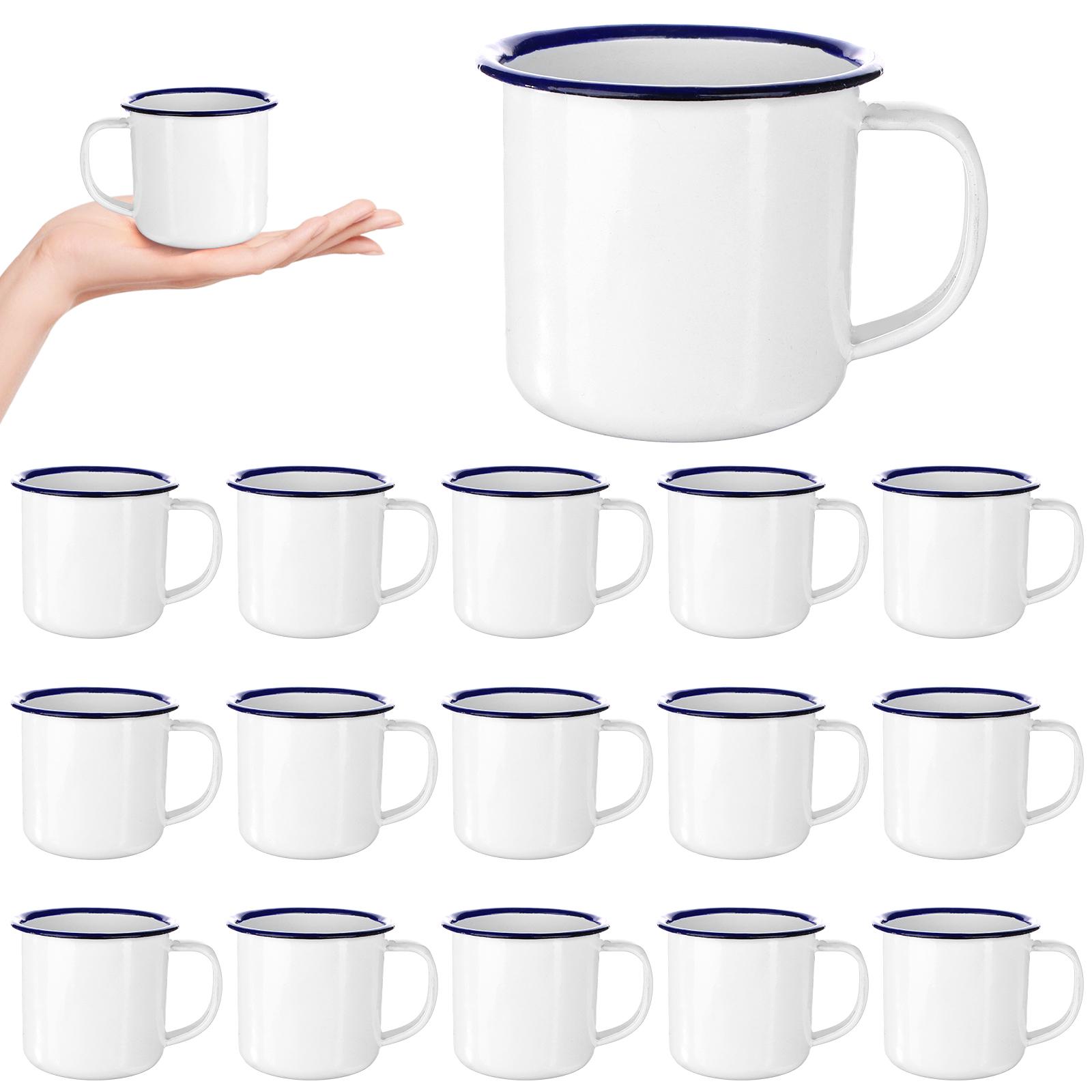 

16 Pcs 4 Oz Enamel Camping Coffee Mugs Mini Metal Mug With Handle Small White Enamel Mug Vintage Round Enamel Cup Portable Drink білий