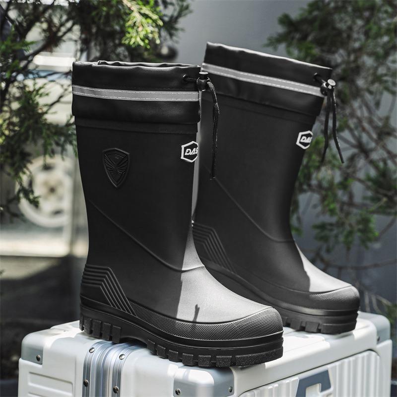 New thick-soled medium tube rain shoes men's non-slip waterproof shoes fashionable outdoor water boots warm rain boots rubber shoes men
