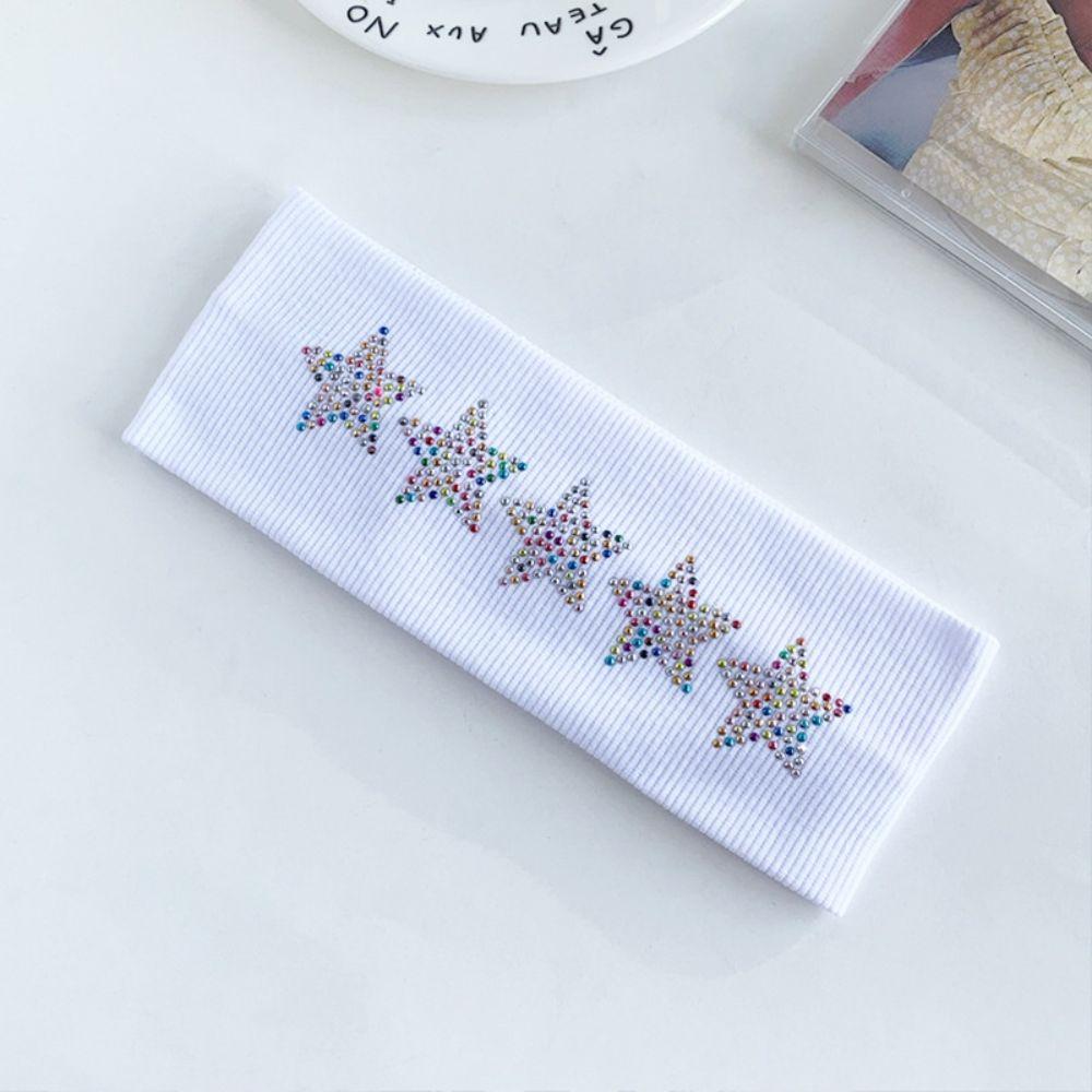 Non Slip Rhinestone Star Headband Elastic Stretchy Sweatband Y2K Knit Hair Band Daily Wear