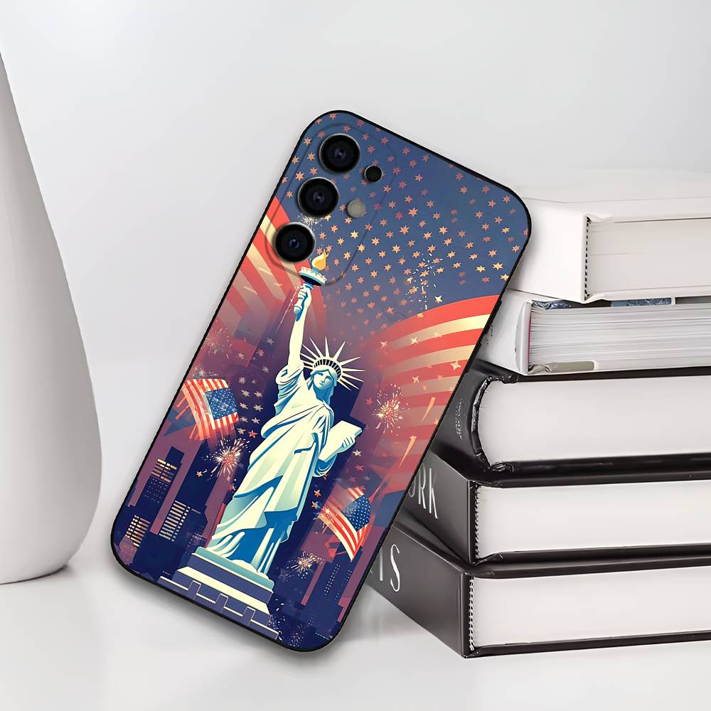 America Flag S-Statue L-Liberty  USA Phone Case For Samsung S25,S24,S21,S22,S23,S30,Ultra,S20,Plus,Soft Silicone Black Cover