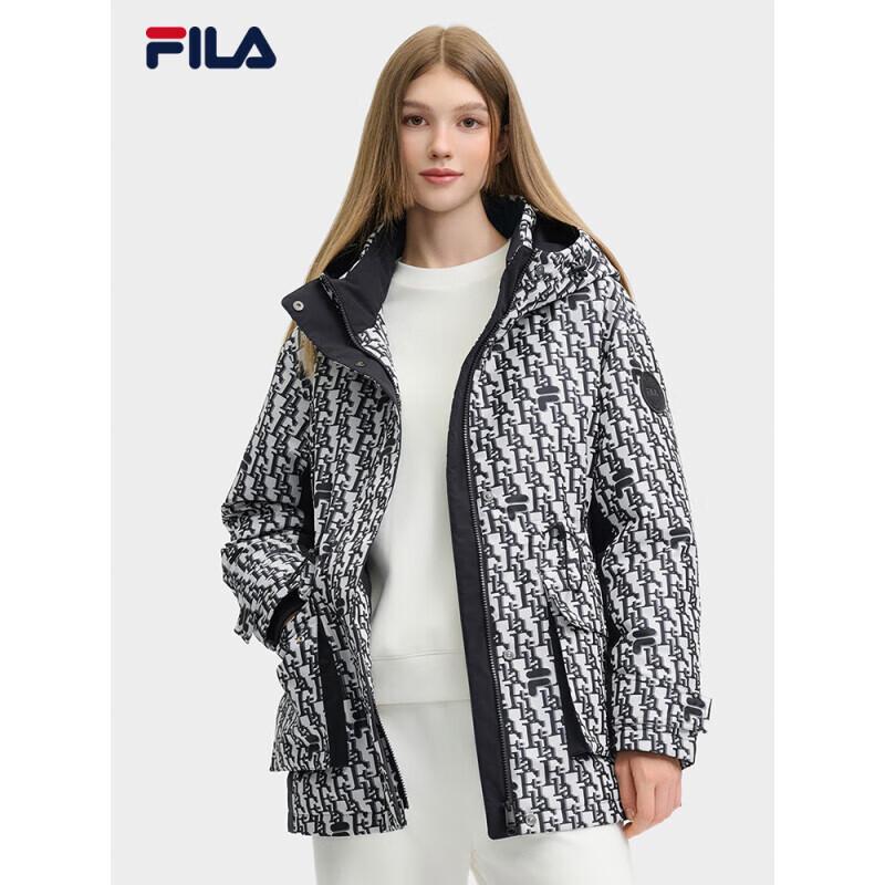 FILA Women's Colorblock Jacquard Hooded Mid-Length Down Jacket