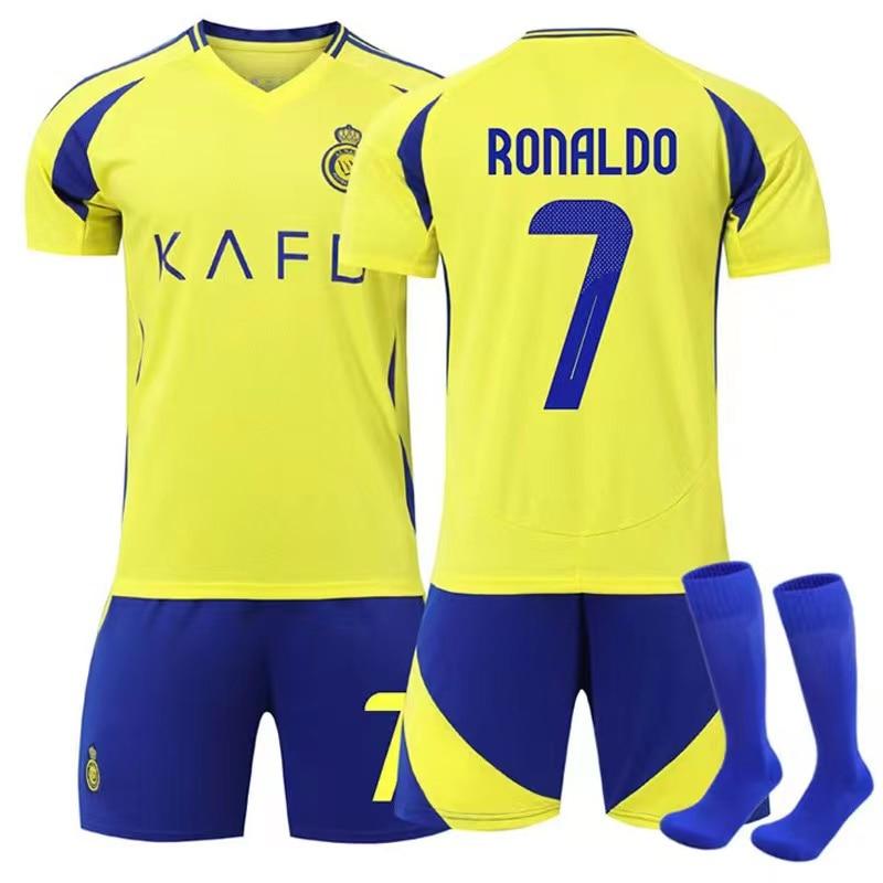 Dětské sportovní vybavení Saúdská Arábie Ronaldo Fotbalový dres 2024/2025 Tréninková sada ANUTETOUNI® Žlutý polyester