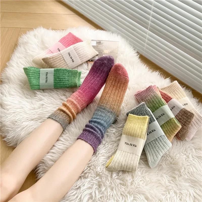 Winter Thick Warm Long Socks Gradient Wool Socks Women Thermal Floor Sleeping Socks Gift Autumn