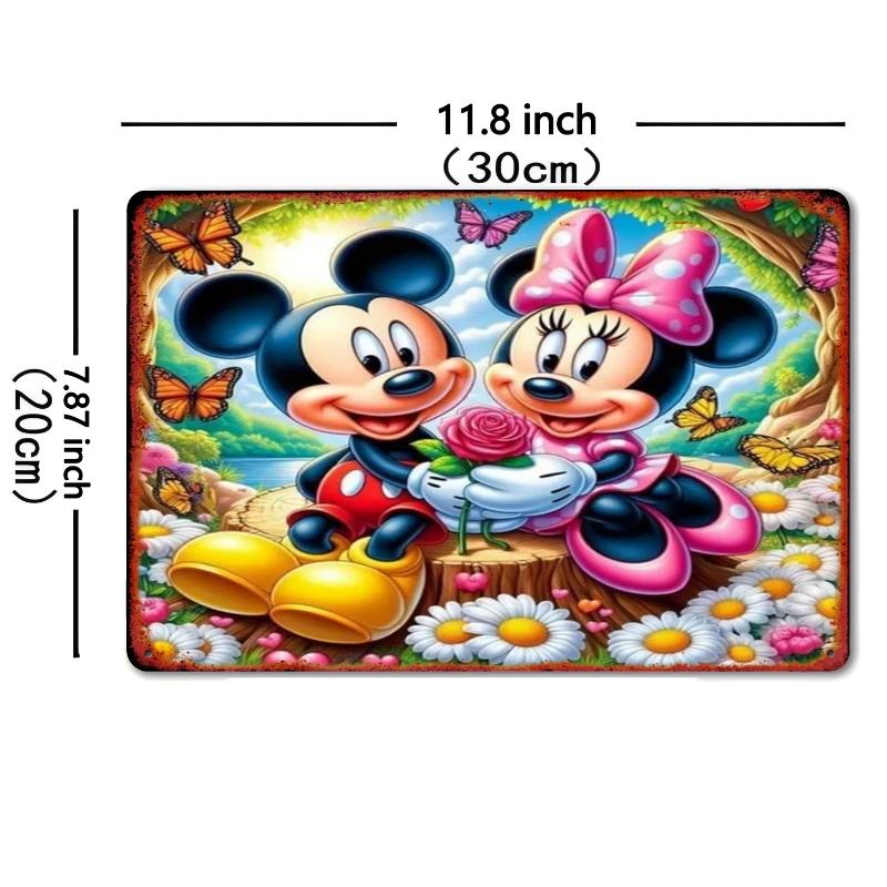 8x12 Inch Disney Mickey and Minnie Mouse Romantic Garden Metal Wall Art – Vibrant Iron Decorative Sign for Bedroom, Cafe, School