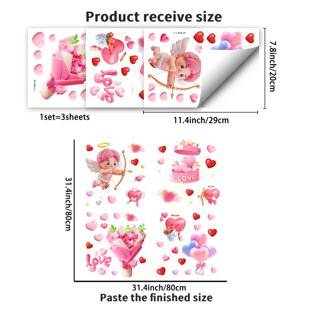 Valentinstag Herzförmiger Blumenengel Schlafzimmer Wohnzimmer Balkon Festliche Dekorationen Glas Statisch haftende Aufkleber