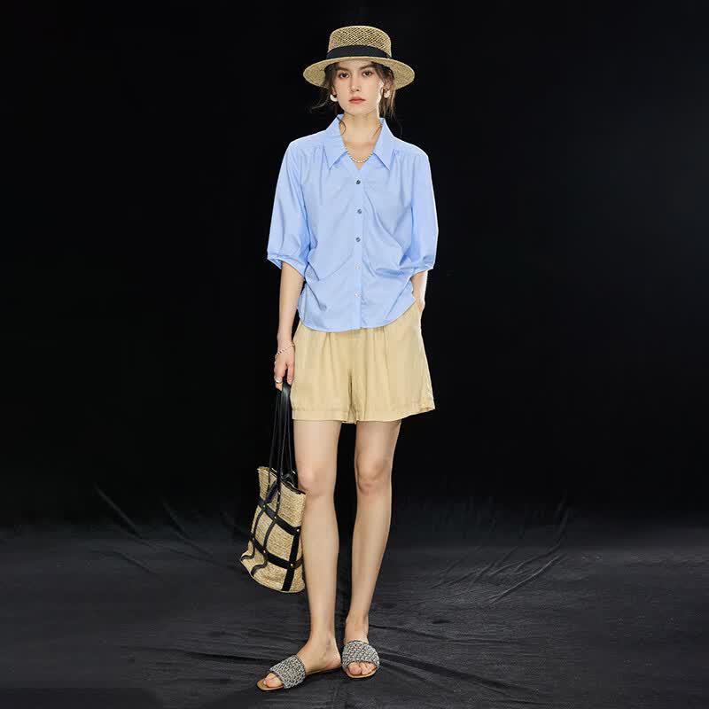 Modal Blend French Pleated Mid-Sleeve Blouse