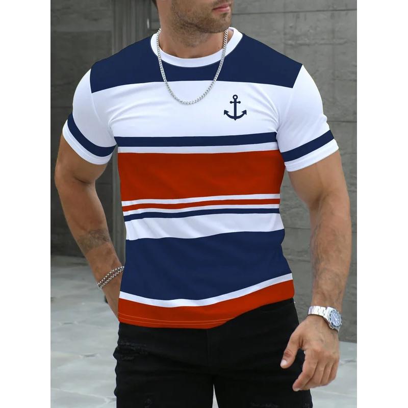Men's 3DShort-sleeved Striped Design T-shirt, Short-sleeved T-shirt, Quick-drying, Breathable, Comfortable, Casual, Street Style