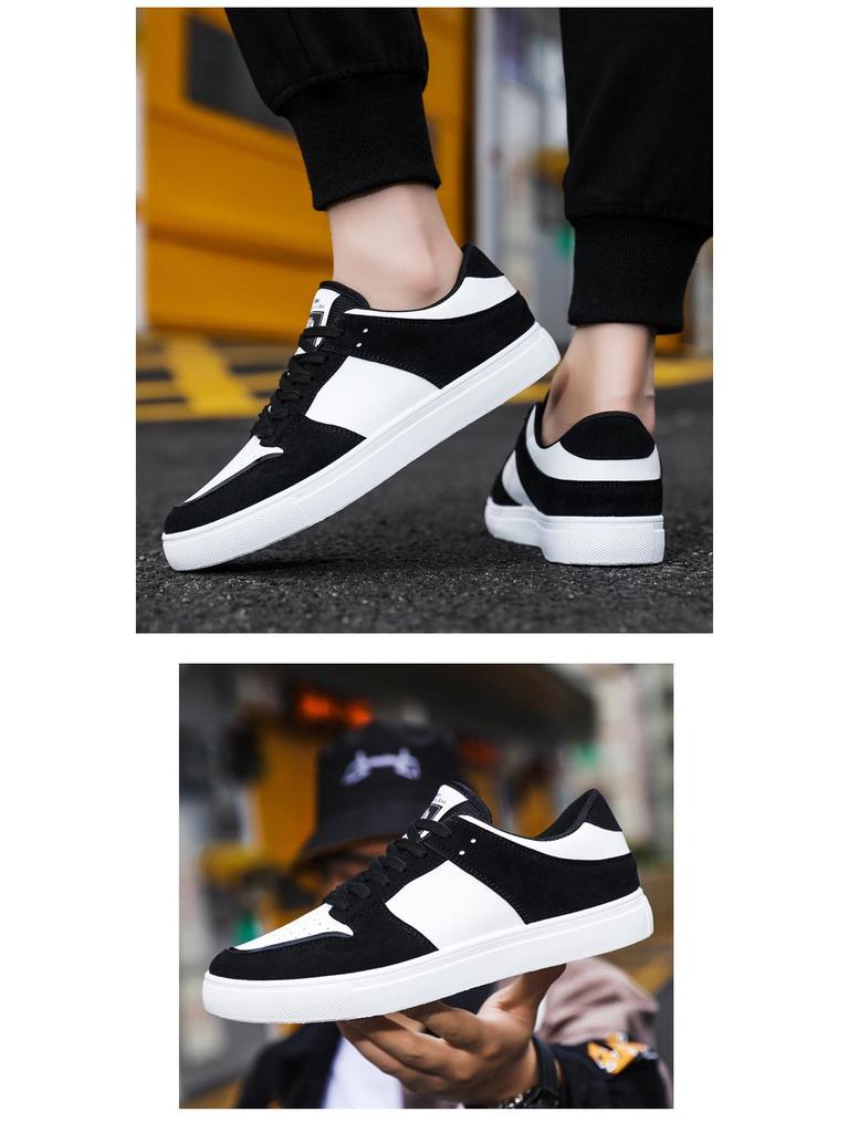 2024 Men's Korean-Style Black & White Panda Colorblock Low-Top Casual Sneakers