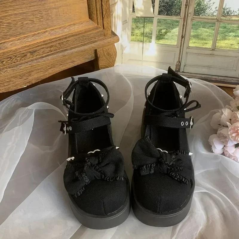 Kulatá špička Silná podrážka JK Lolita Mary Jane Roztomilé dámské boty s mašlí Sladké Jednoduché Pohodlné Všestranné Ležérní mokasíny