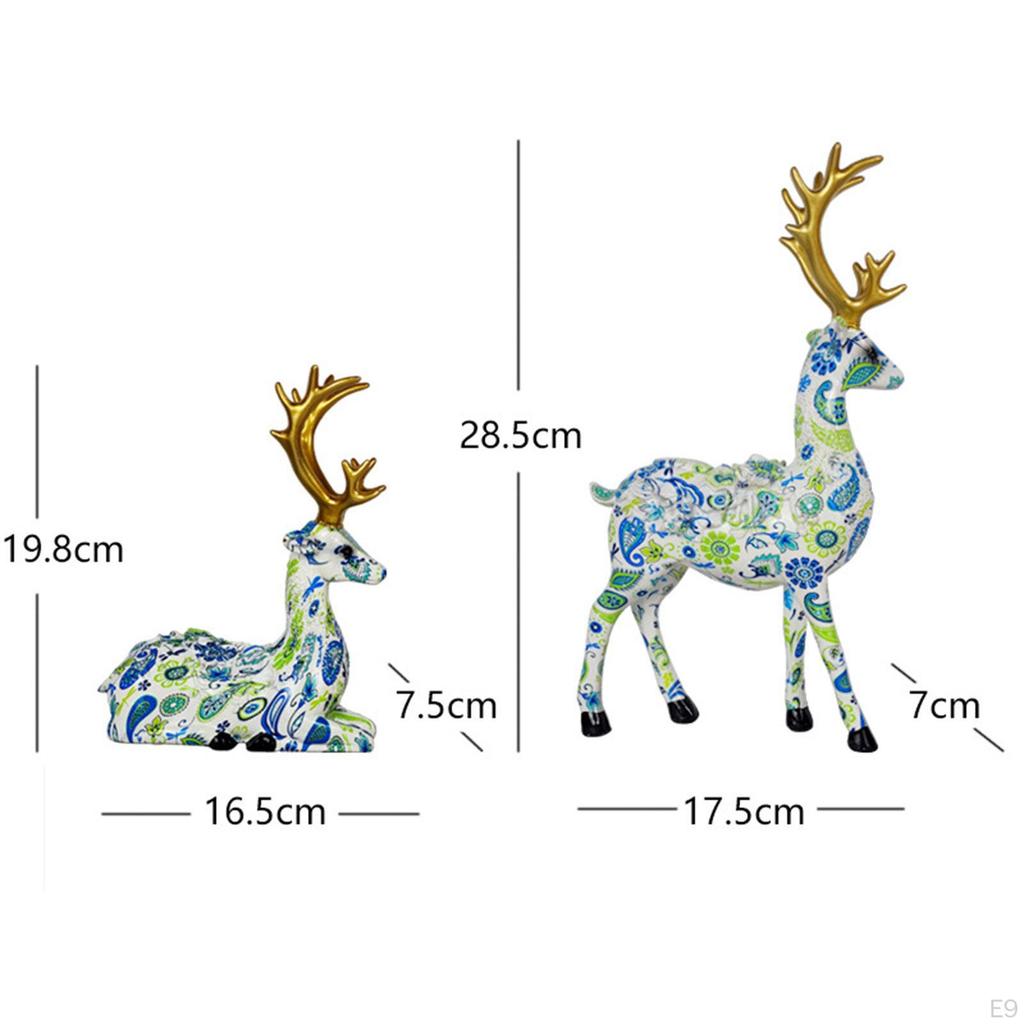 2 Pieces Reindeer Statues Figurines Vivid European Deer Lover Sculpture Table Centerpiece for