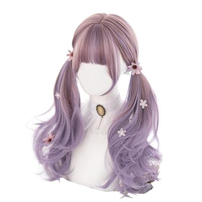 Heat-resistant Wig, Long Wig with Bangs, Harajuku Style Wig for Women, Cosplay, Party, Lolita Style, Semi-long, Purple Gradient Wig