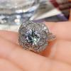 Luxury Jewelry 925 Silver Large Round Cut White Topaz CZ Diamond Couple Rings Women Wedding Bridal Ring Set