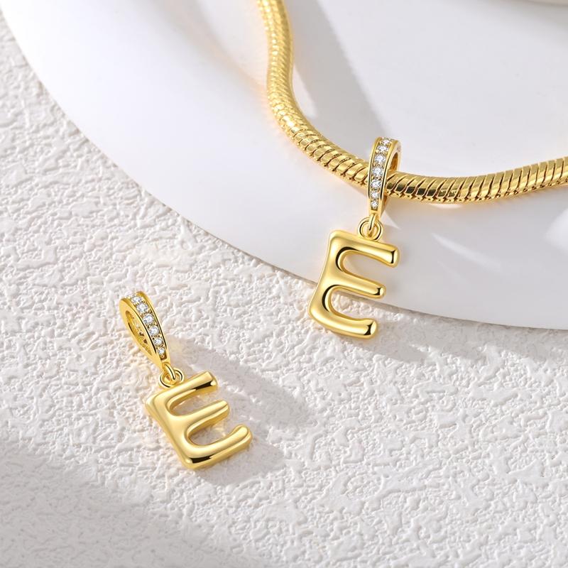 Copper Charms Golden Zircon Alphabet A-Z Beads Pendants Dangles Fit Original Charm Bracelet Women Diy Gift Jewelry