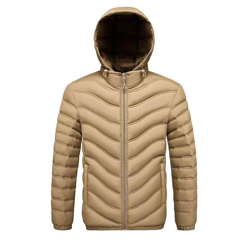 Rib Clothes, Cotton-padded Clothes, Men's Winter Removable Hat, Piled and Thickened Solid Color Cotton-padded Jacket.