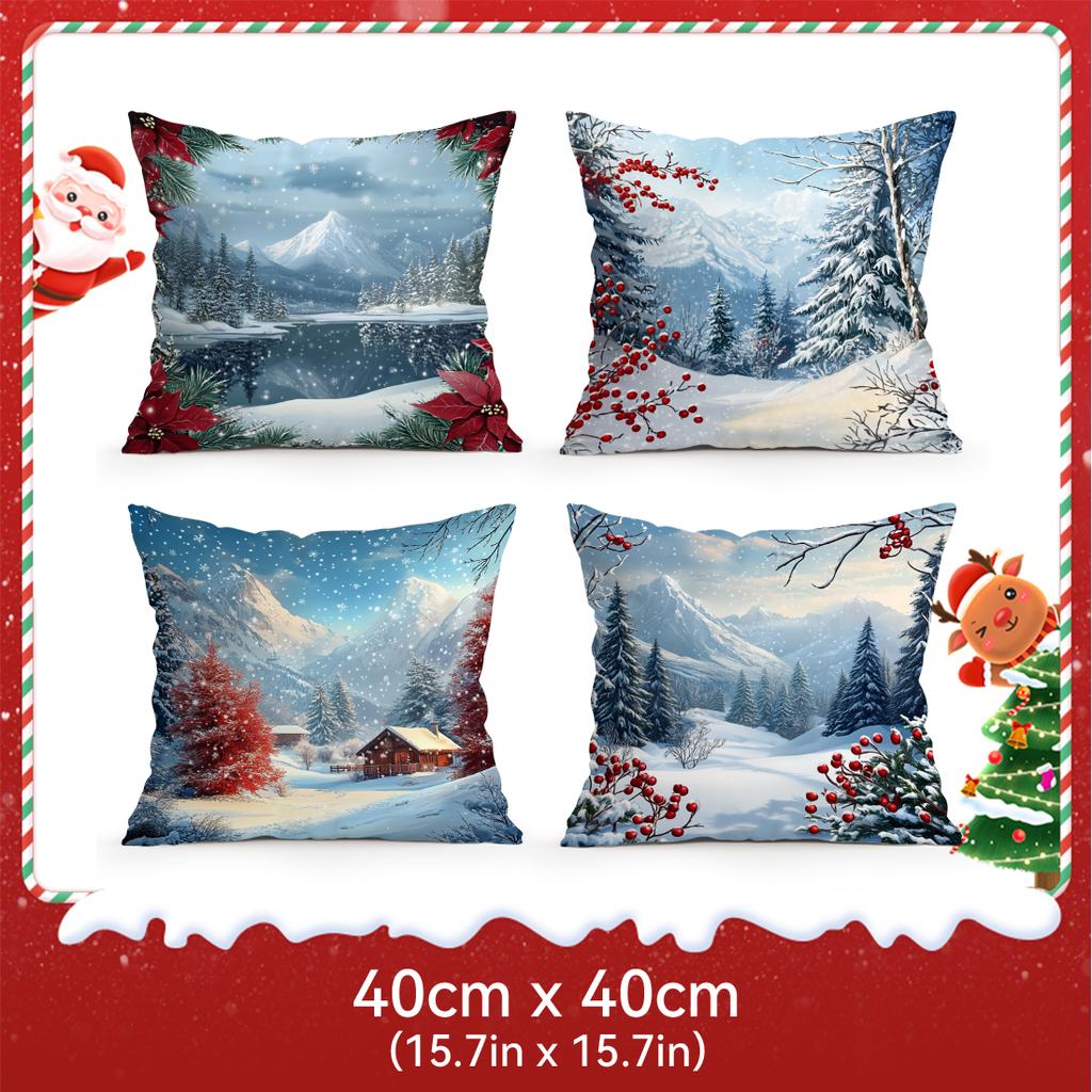Winter Snow Scenery Pillowcase Printed Polyester 40/45/50Cm Throw Pillowcover Decorative Sofa Cushion Pillowslip Home Decor