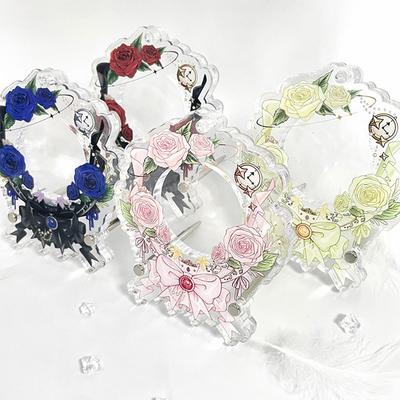 Simple 58/75MM Badge Photo Frame Acrylic Romantic Rose Photo Frame New Desktop Decoration Ornaments Badge Storage Display Stand