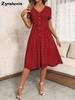 Summer New Fashion Polka Dot Women's Dress Sexy V-Neck Pleated Short Sleeve Floral Dress