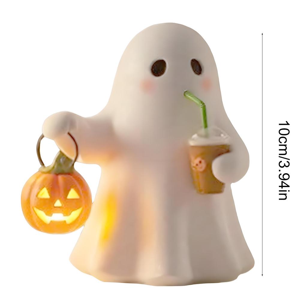 Nightstand Lamp Ghost Sculpture Statue Holding Pumpkin Drinking Ambient Lighting for Home Bookshelf Tabletop