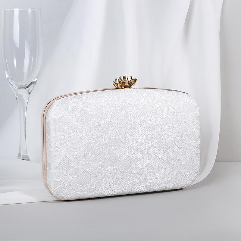 

2023 Female Bag Pink Lace Evening Clutch Purse Handbags Luxury Designer Metal Rose Button Shoulder Bag Chain Bride Wallet Bolsas