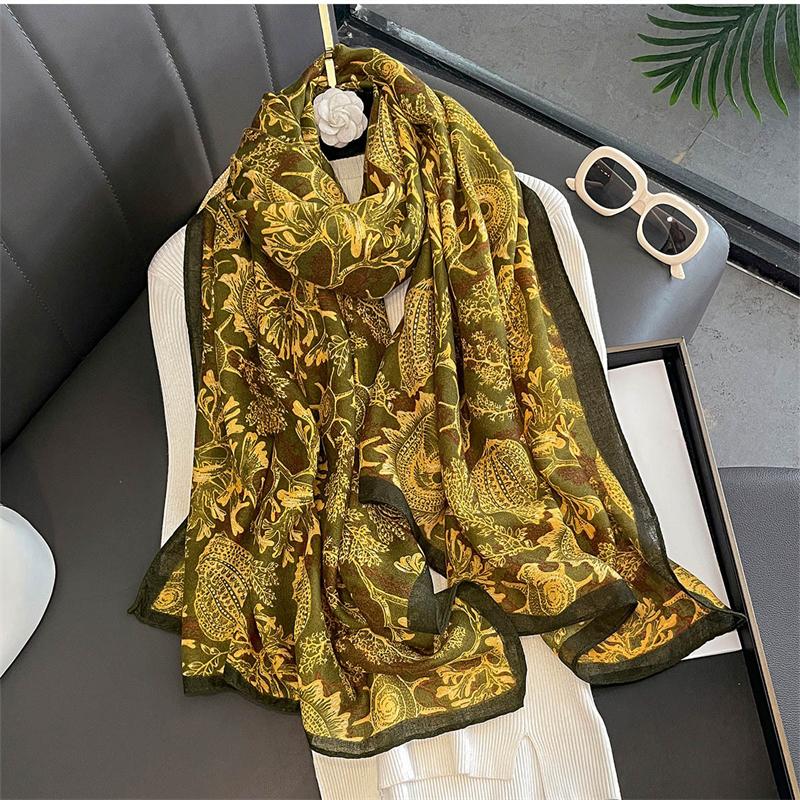 New Spring Women Cotton Scarf Beach Hijab Shawls and Wraps  Luxury Brand Flower Female Foulard Echarpe Designer Bandana