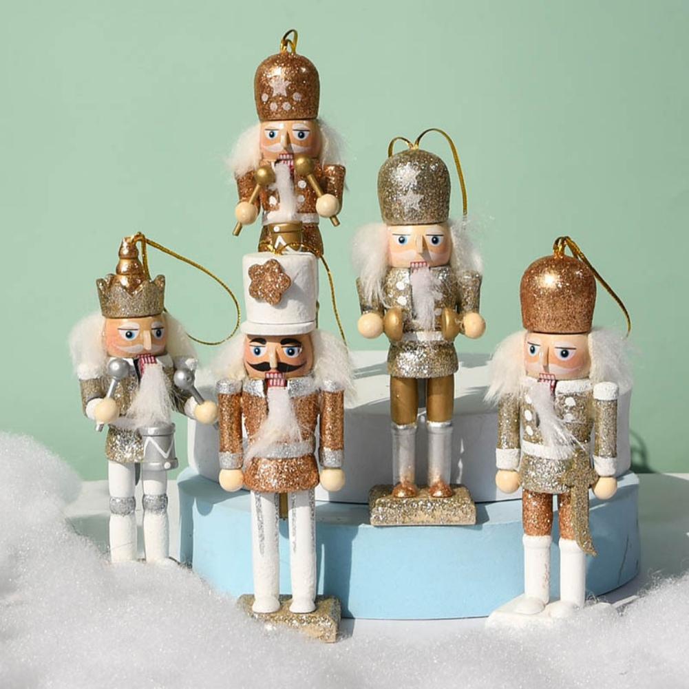 5pcs Wooden Nutcracker Ornament 13cm Soldier Figure Christmas Tree Pendant Desktop Decoration  Xmas Decor Statues Gifts