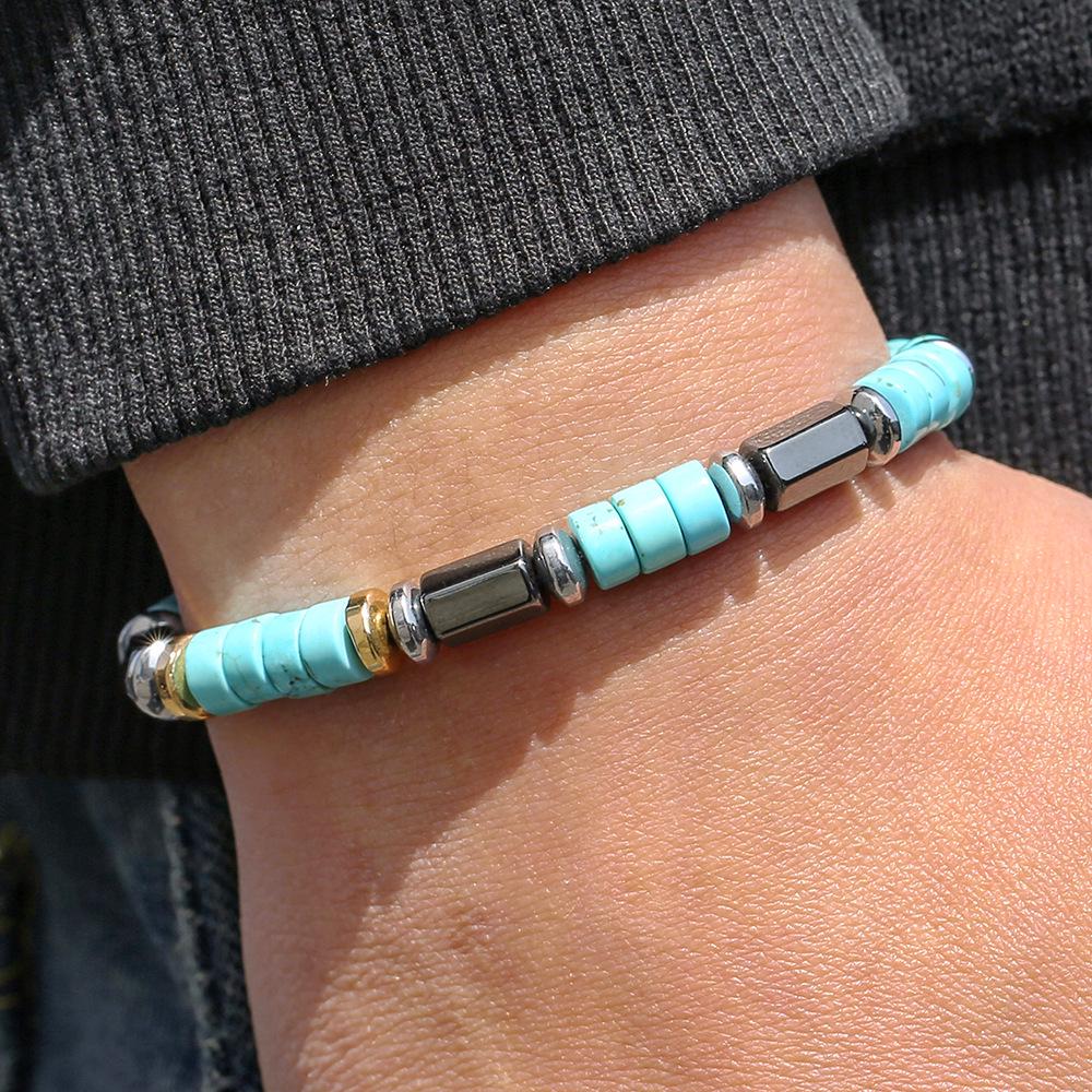 Men’s Turquoise Wood Bead Elastic Bracelet