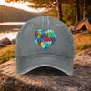 Autism Awareness Heart Puzzle Washed Baseball Cap Adjustable Cotton Outdoor Golf Hat
