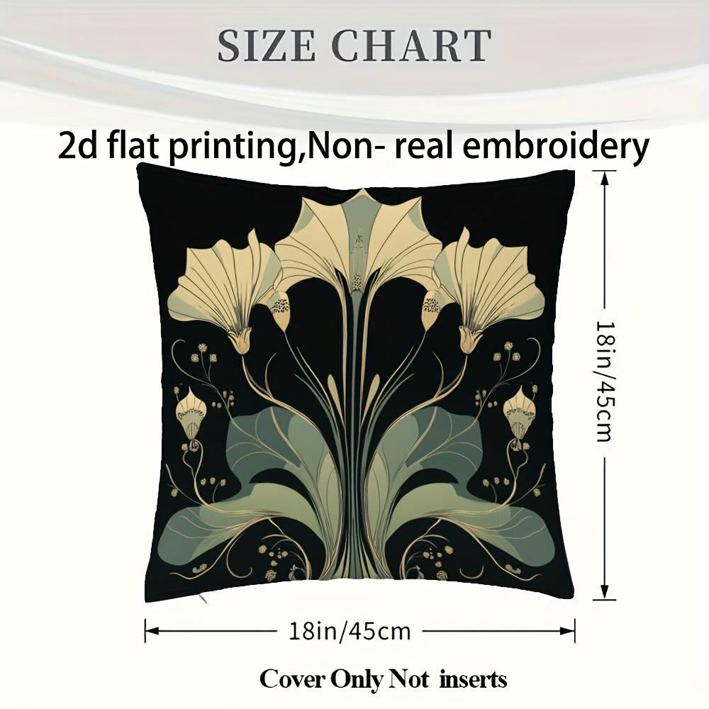 Short Plush “Art Nouveau Iris” Pillowcase Double Sided Flat-Printed Zipper Cushion Cover Black Background Botanical Decor