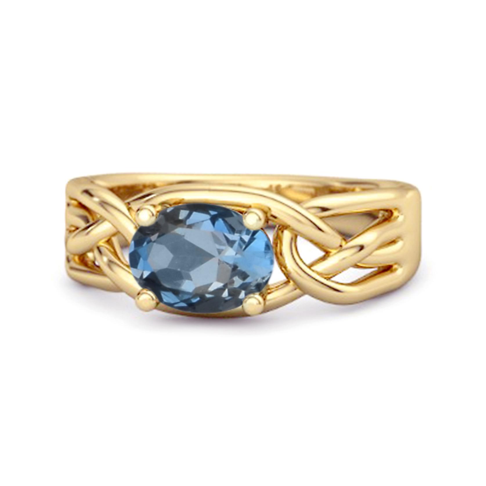 London Blue Topaz Celtic Woven Band Ring - 925 Sterling Silver Gold Vermeil 7