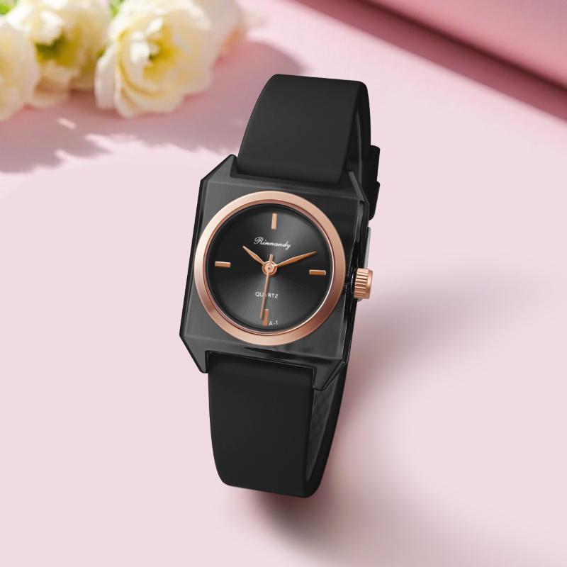 Simple Fashion Square Dial Women Quartz Watch Durable Silicone Strap Casual Daily Wristwatch for Working Ladies