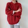2025 Retro Rot Zopf Dicke Wolle Locker Lässiger Wind Großer Pullover Damen Neujahr Strick Rundhals Pullover Oberbekleidung