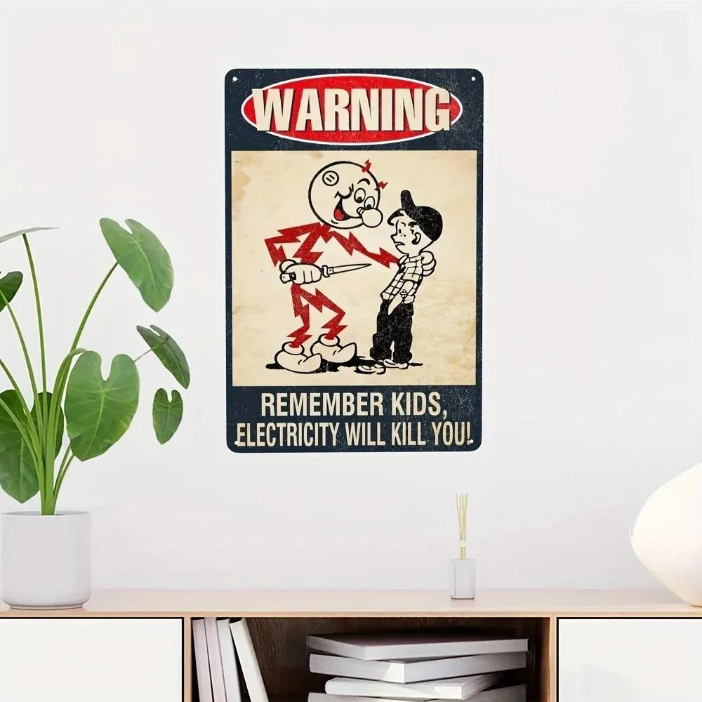 Vintage Electricity Warning Tin Sign Metal Poster for Man Cave Garage Bar Wall Decor