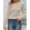 Women Long Sleeve Solid Color Top Round Neck Shirt for Autumn Winter