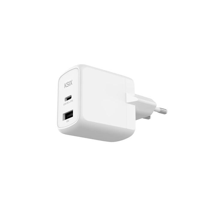 Chargeur secteur rapide 45W - KSIX smart your tech - Technologie GaN - Power Delivery 3.0 - PPS - USB-C + USB-A