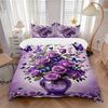 3pcs Purple Roses Quilt Set - Soft and Comfortable Bedroom, Guest Room and Dorm Decor Bedding Set 1 Quilt Cover + 2 Pillowcases.Z029