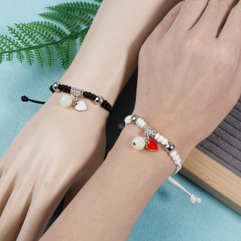 2 Pcs Braided Rope Bracelet Luminous Bead Charm String Bracelet Adjustable Friendship Couples Bracelets Jewelry