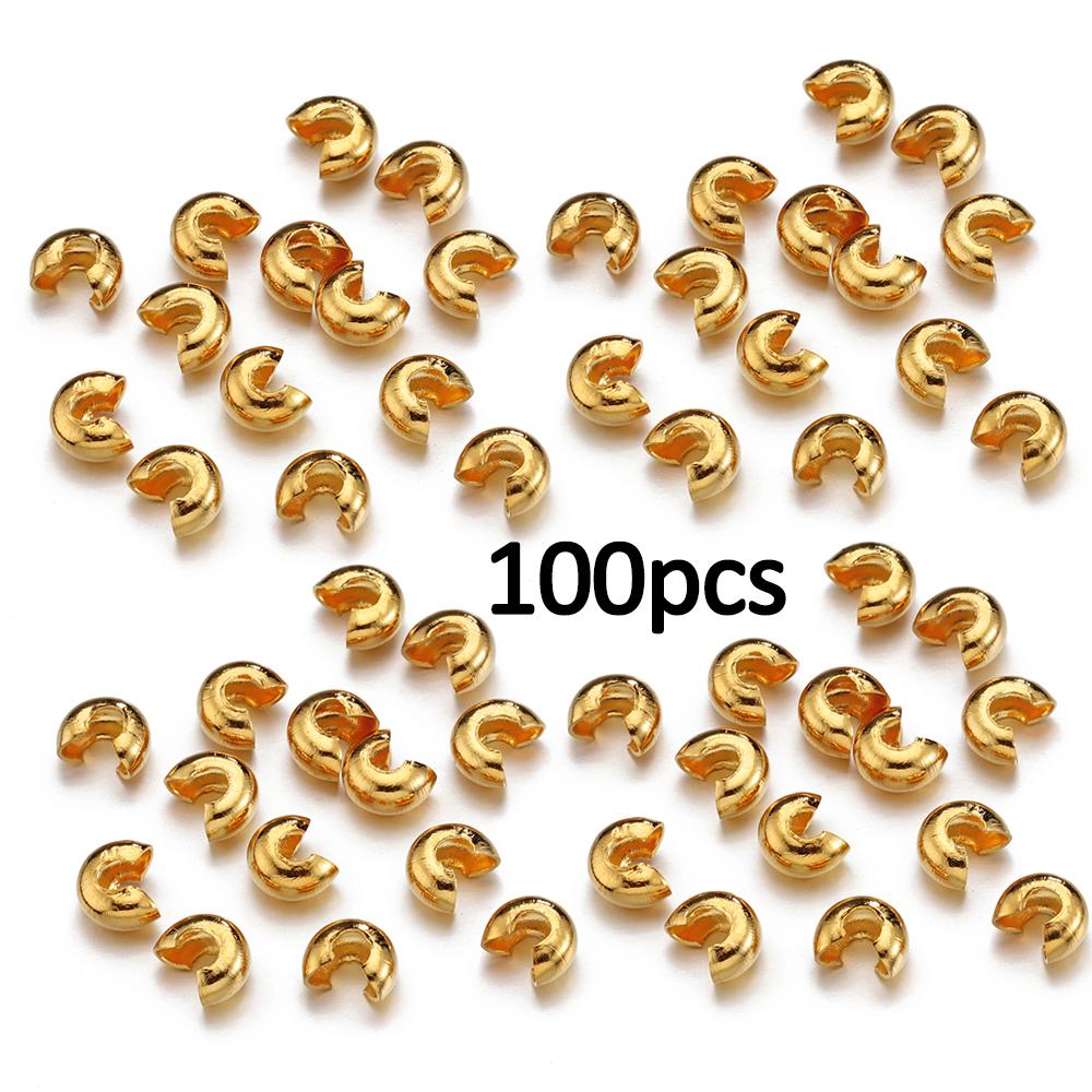 100pcs/20pcs Gold Color Stainless Steel Open Crimp End Beads Covers Stopper Spacer Beads for DIY Jewelry Making Wholesale